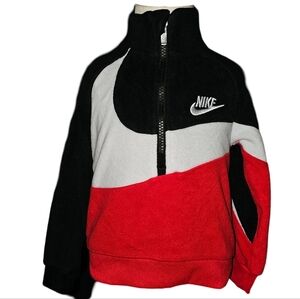 Nike Toddler Boys Faux Shearling Half Zip Pullover Swoosh Red White Black Sz 2T